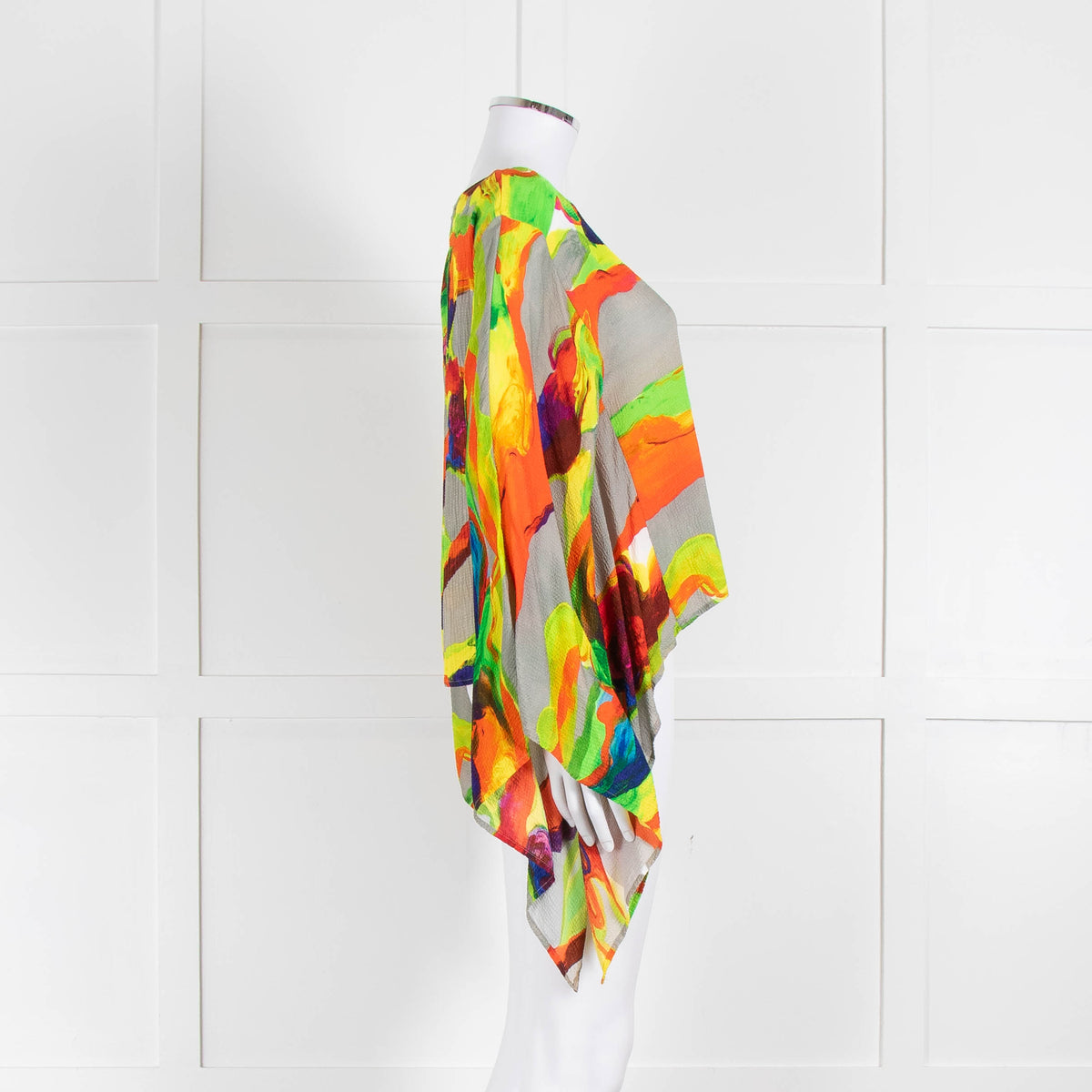Essentiel Antwerp Neon Green Orange Abstract Print Wide Sleeve Top