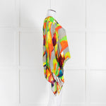 Essentiel Antwerp Neon Green Orange Abstract Print Wide Sleeve Top