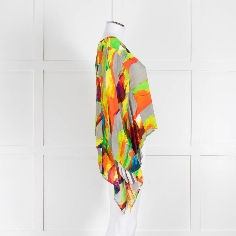 Essentiel Antwerp Neon Green Orange Abstract Print Wide Sleeve Top