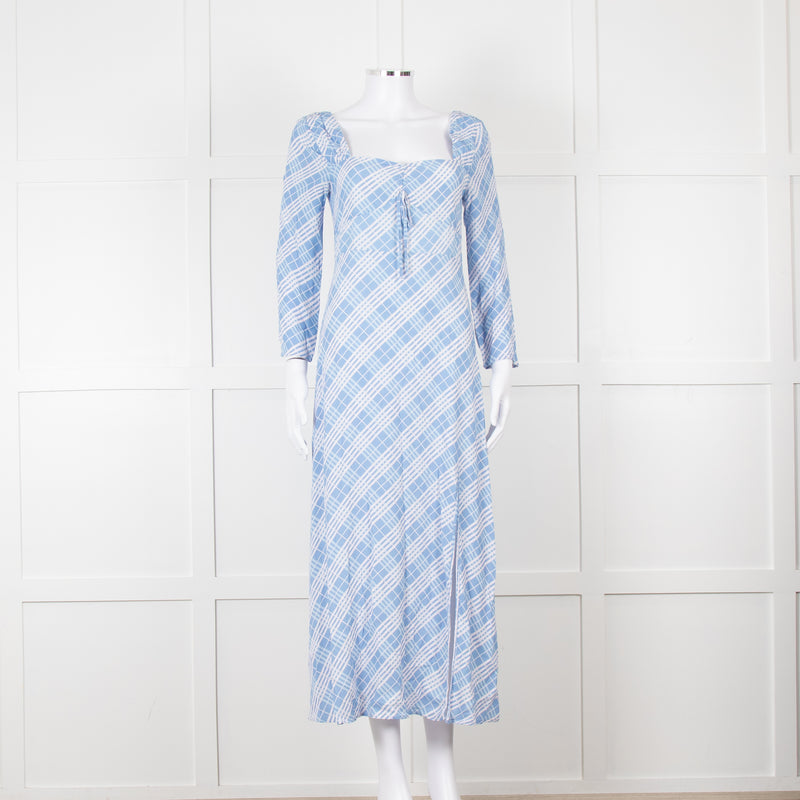 Rixo Blue Check Giselle Midi Dress
