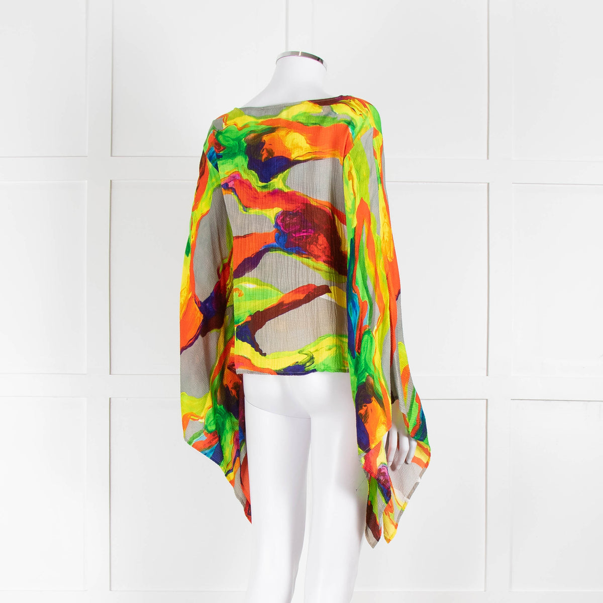 Essentiel Antwerp Neon Green Orange Abstract Print Wide Sleeve Top