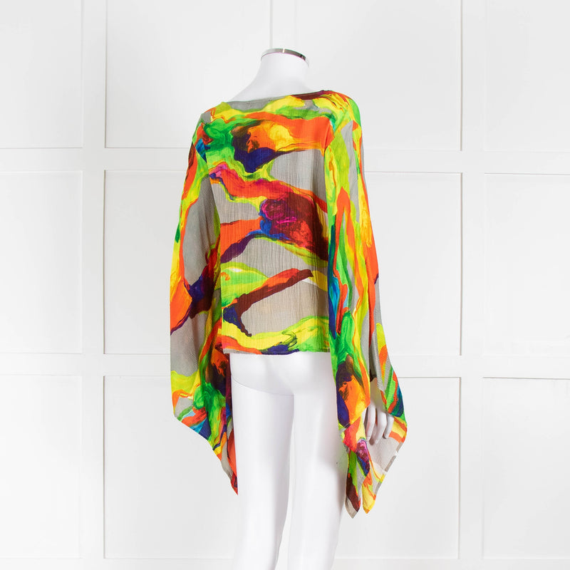 Essentiel Antwerp Neon Green Orange Abstract Print Wide Sleeve Top