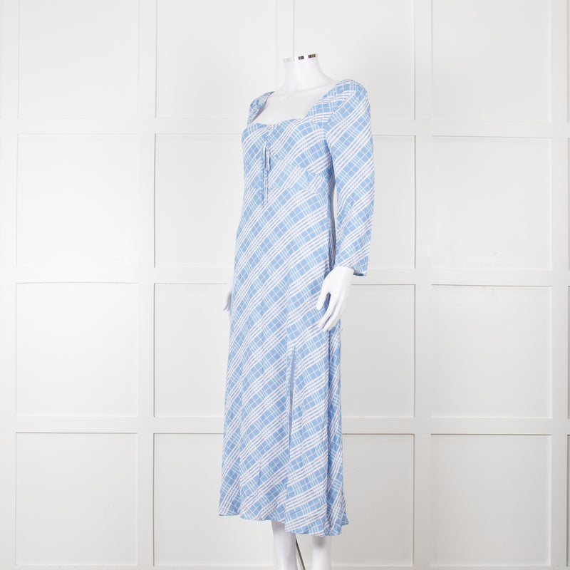 Rixo Blue Check Giselle Midi Dress