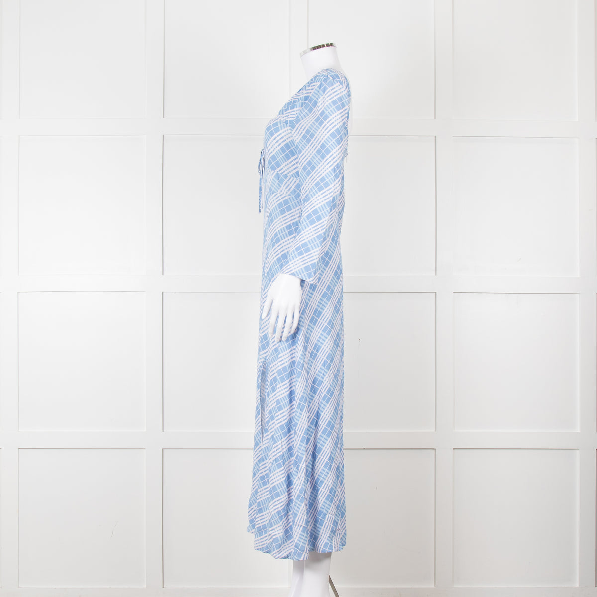 Rixo Blue Check Giselle Midi Dress