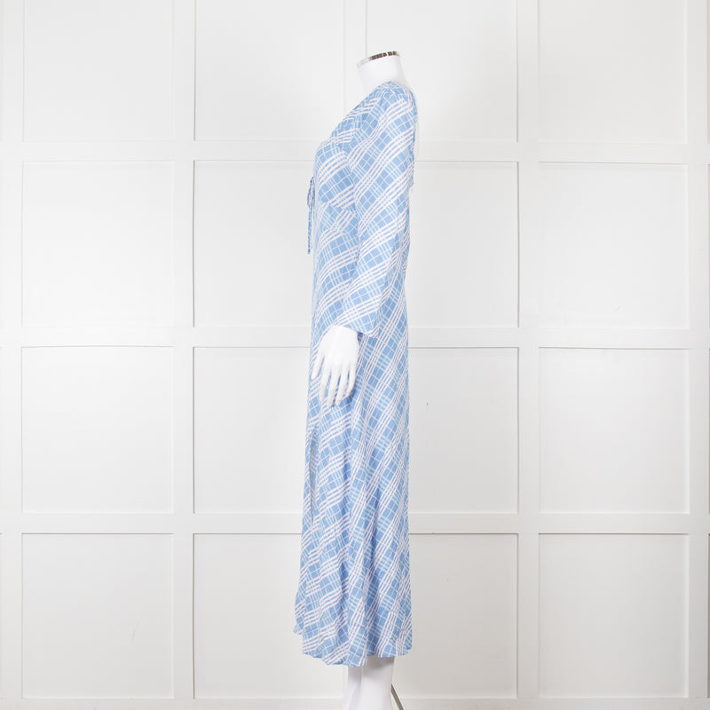 Rixo Blue Check Giselle Midi Dress