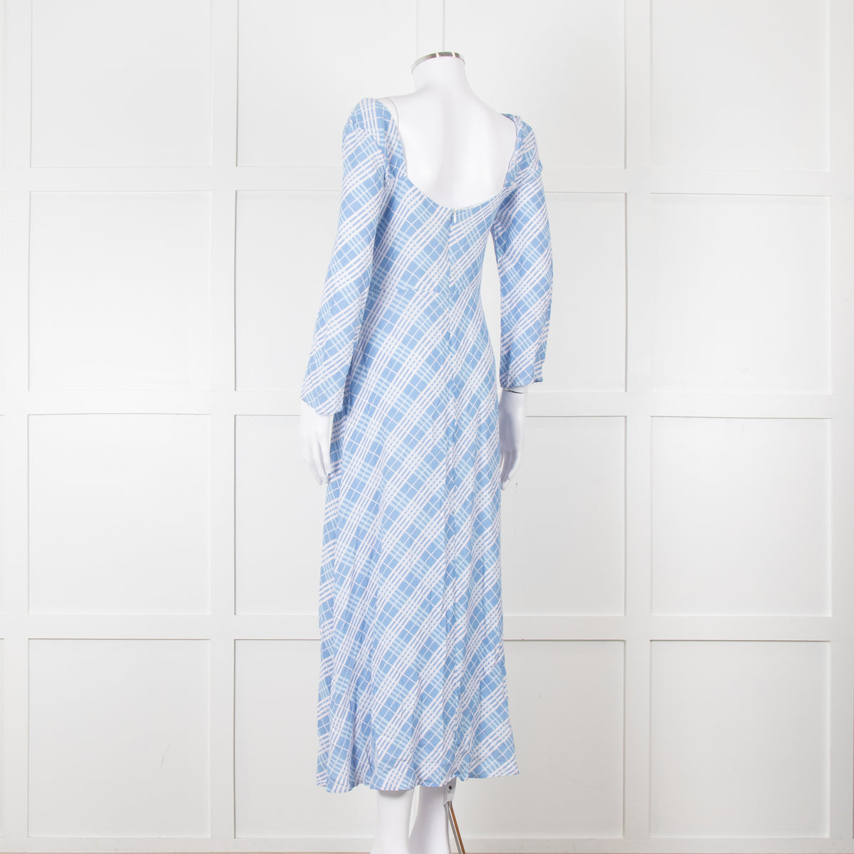 Rixo Blue Check Giselle Midi Dress