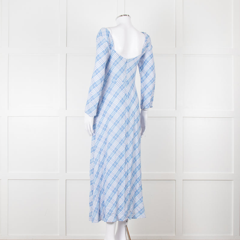 Rixo Blue Check Giselle Midi Dress