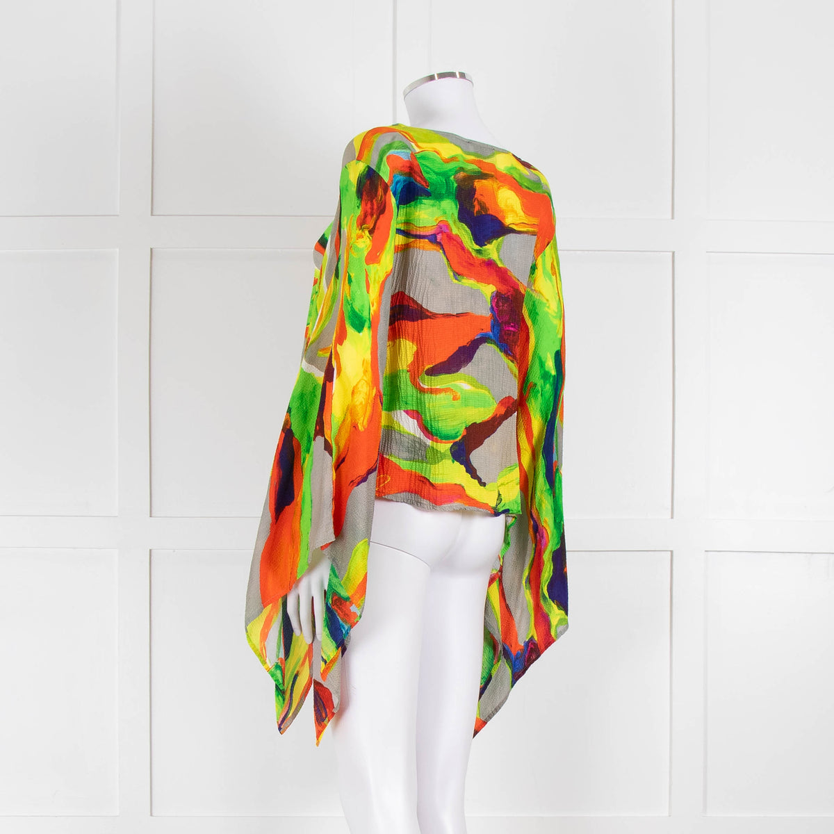 Essentiel Antwerp Neon Green Orange Abstract Print Wide Sleeve Top