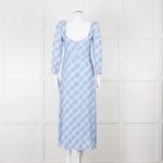 Rixo Blue Check Giselle Midi Dress