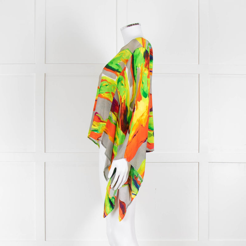 Essentiel Antwerp Neon Green Orange Abstract Print Wide Sleeve Top
