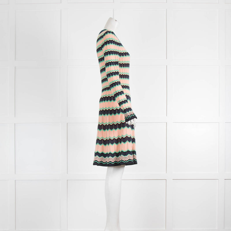 Missoni Navy Pink Green Fine Knit Long Sleeve Dress