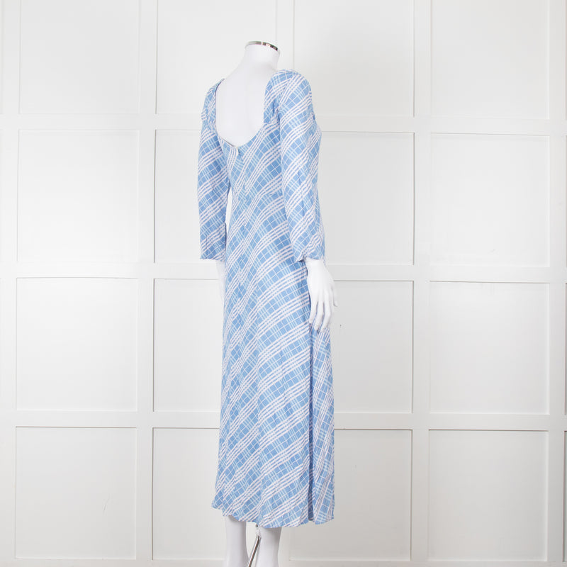 Rixo Blue Check Giselle Midi Dress