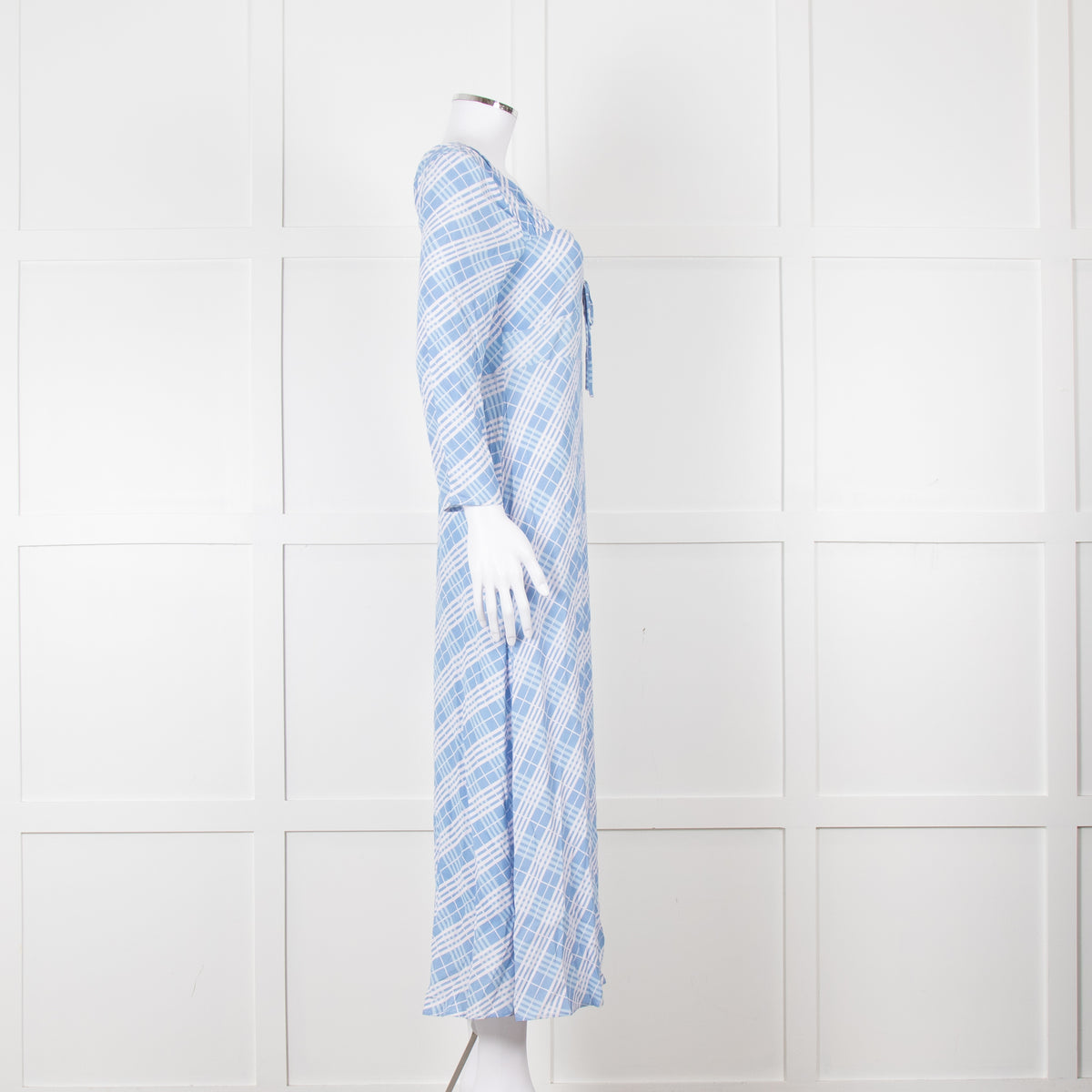 Rixo Blue Check Giselle Midi Dress