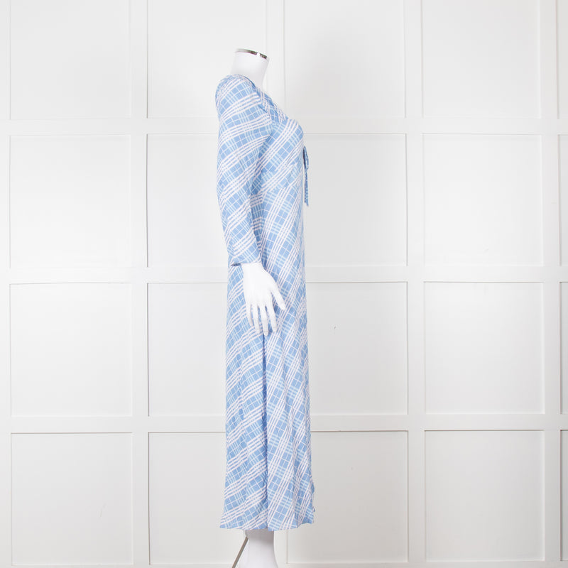 Rixo Blue Check Giselle Midi Dress