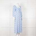 Rixo Blue Check Giselle Midi Dress