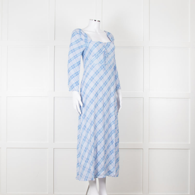 Rixo Blue Check Giselle Midi Dress