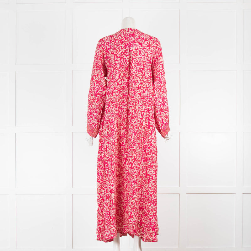 Natalie Martin Cream And Pink Floral Maxi Kaftan Long Sleeved Dress