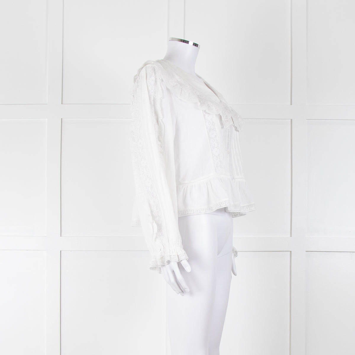 Rixo White Cotton Lace Trim  large Collared Blouse