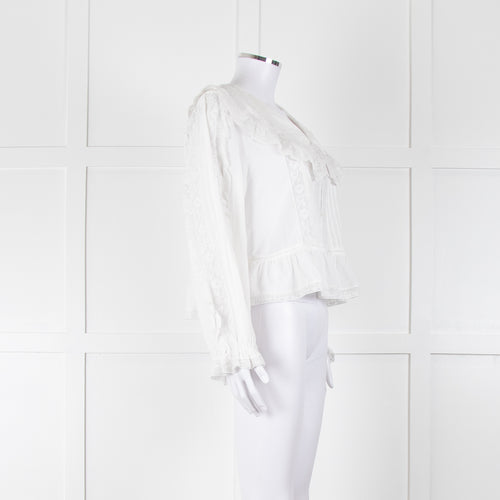 Rixo White Cotton Lace Trim  large Collared Blouse