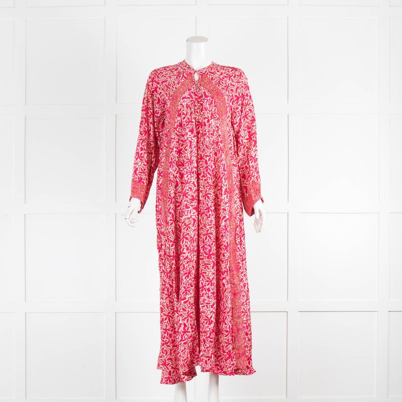 Natalie Martin Cream and Pink floral Maxi Kaftan Dress