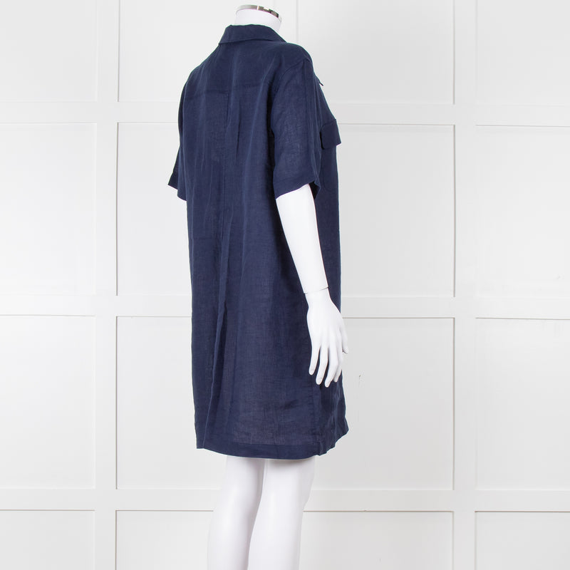 Equipment Navy Linen Shift Dress with Pockets