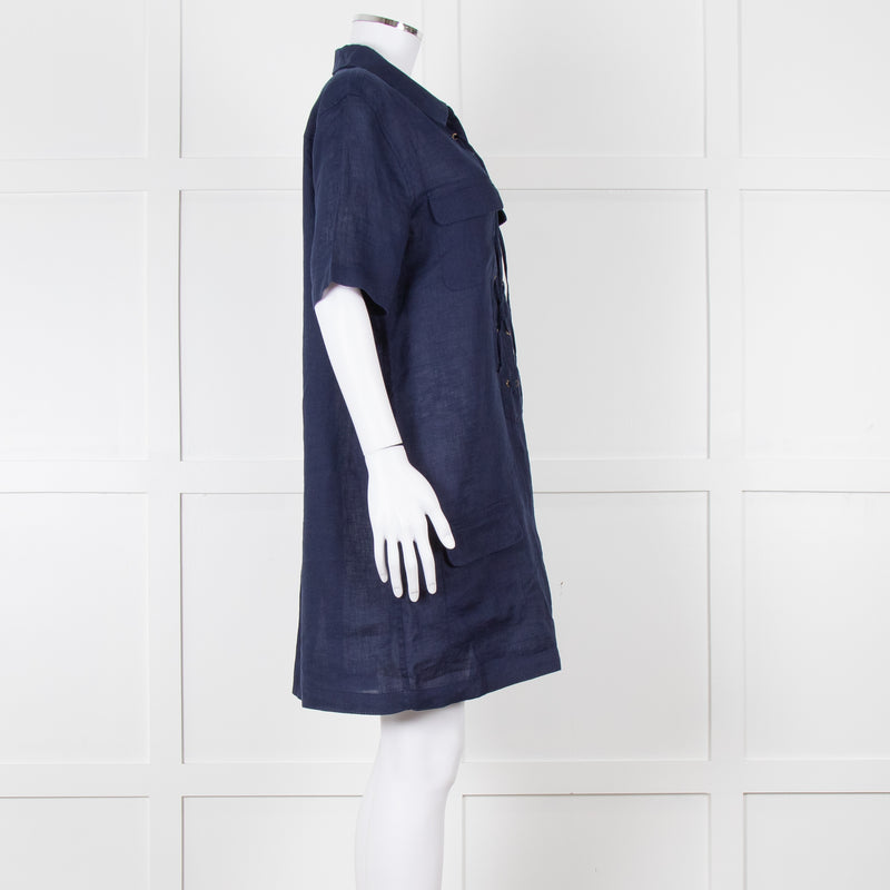 Equipment Navy Linen Shift Dress with Pockets