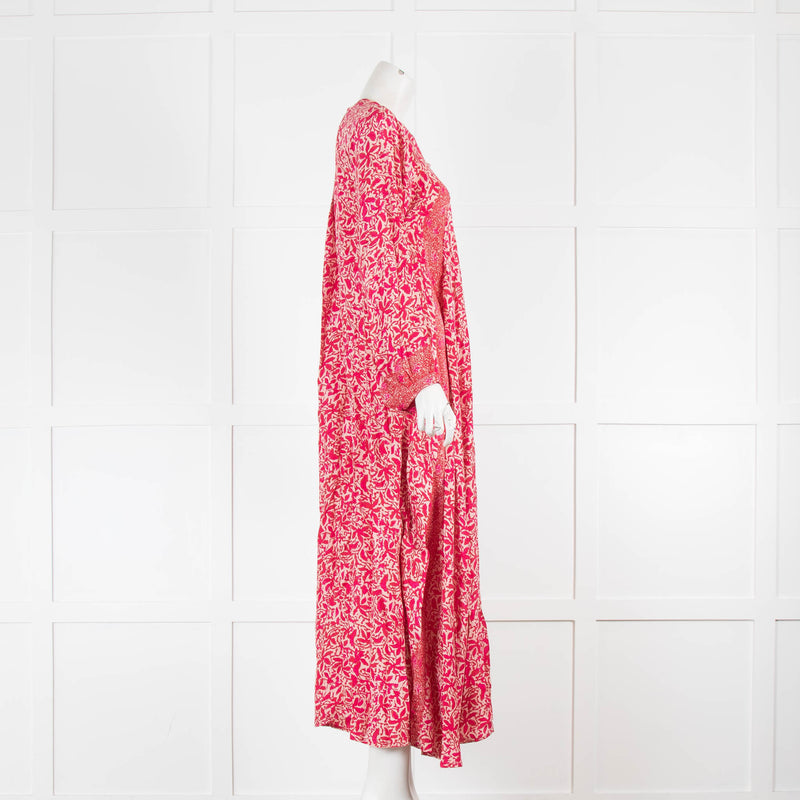 Natalie Martin Cream and Pink floral Maxi Kaftan Dress