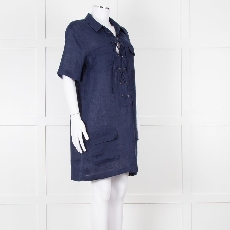 Equipment Navy Linen Shift Dress with Pockets