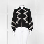 Chanel Black Cream Wool & Cashmere Blend Zip Up Cardigan