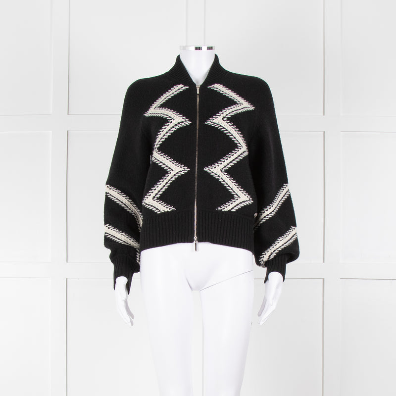 Chanel Black Cream Wool & Cashmere Blend Zip Up Cardigan