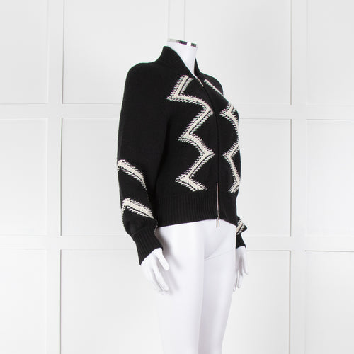 Chanel Black Cream Wool & Cashmere Blend Zip Up Cardigan