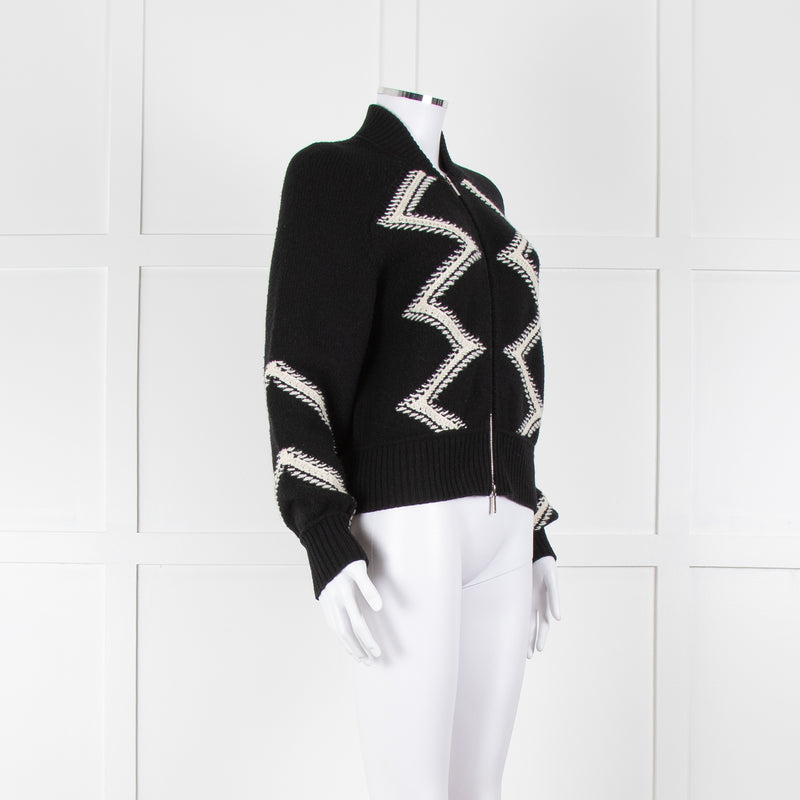 Chanel Black Cream Wool & Cashmere Blend Zip Up Cardigan