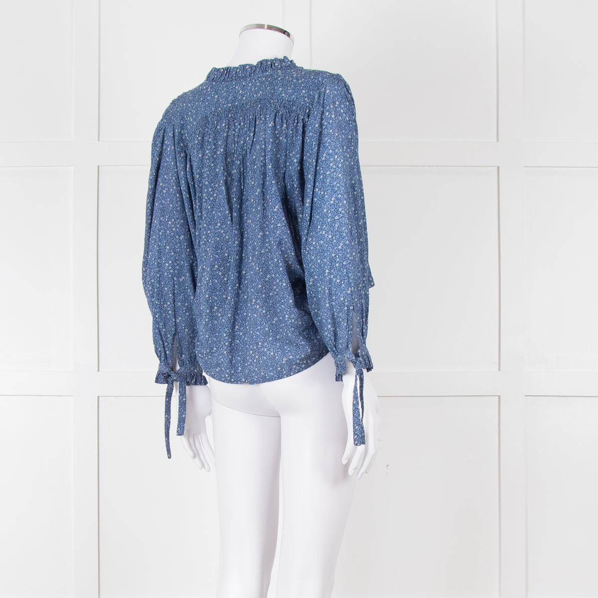 Doen Blue Floral Tie Cuff Blouse