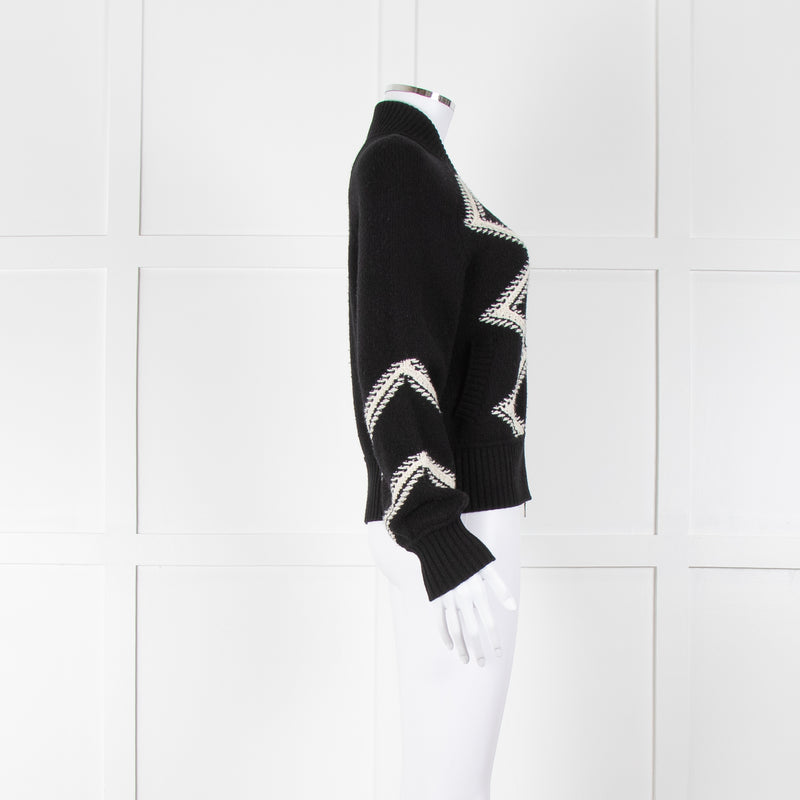 Chanel Black Cream Wool & Cashmere Blend Zip Up Cardigan