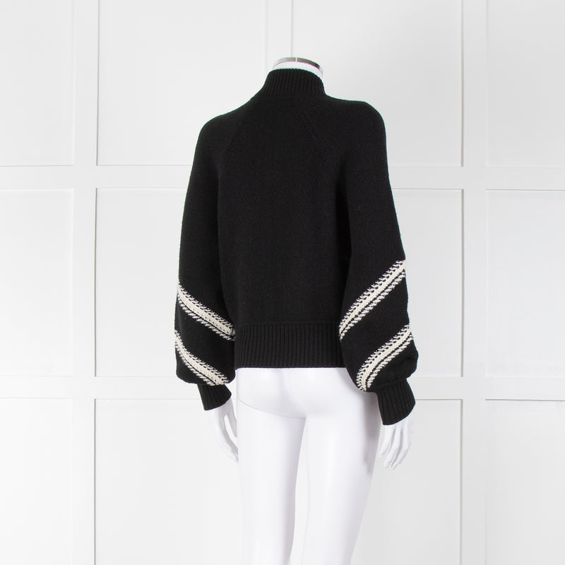 Chanel Black Cream Wool & Cashmere Blend Zip Up Cardigan