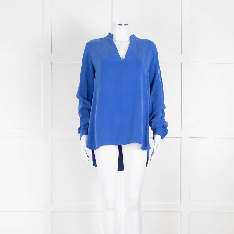 Joseph Blue Silk Long Sleeve V-Neck Blouse