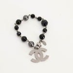 Chanel Black Faux Pearl Silver Tone CC Bracelet