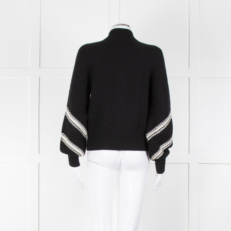 Chanel Black Cream Wool & Cashmere Blend Zip Up Cardigan