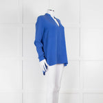Joseph Blue Silk Long Sleeve V-Neck Blouse