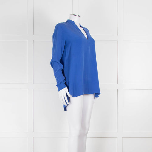 Joseph Blue Silk Long Sleeve V-Neck Blouse