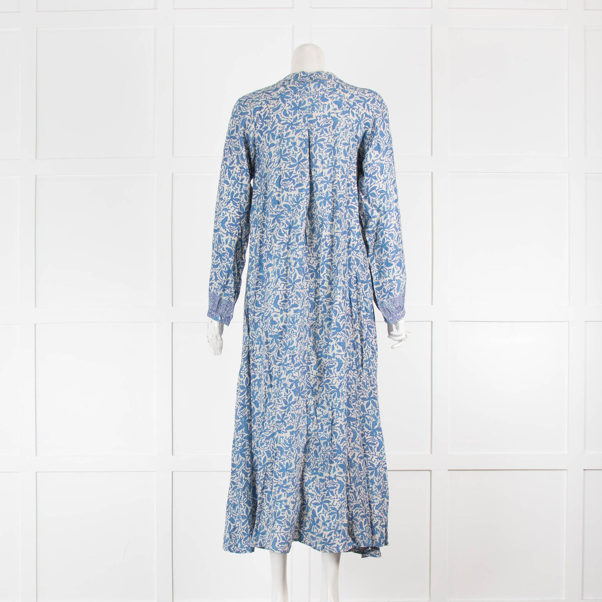 Natalie Martin White and Blue Floral Maxi Kaftan Dress