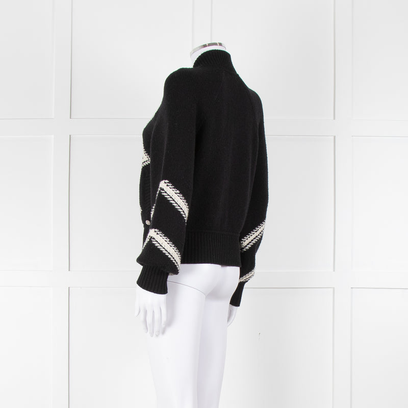 Chanel Black Cream Wool & Cashmere Blend Zip Up Cardigan