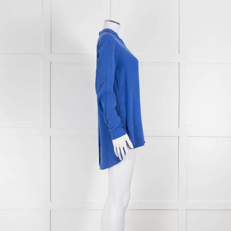 Joseph Blue Silk Long Sleeve V-Neck Blouse