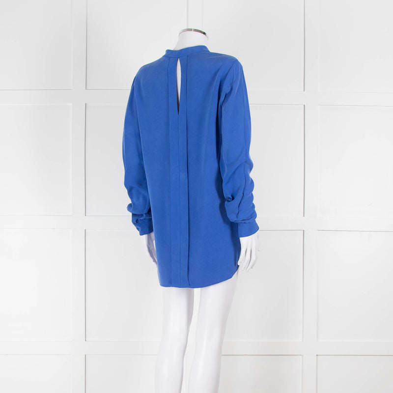 Joseph Blue Silk Long Sleeve V-Neck Blouse