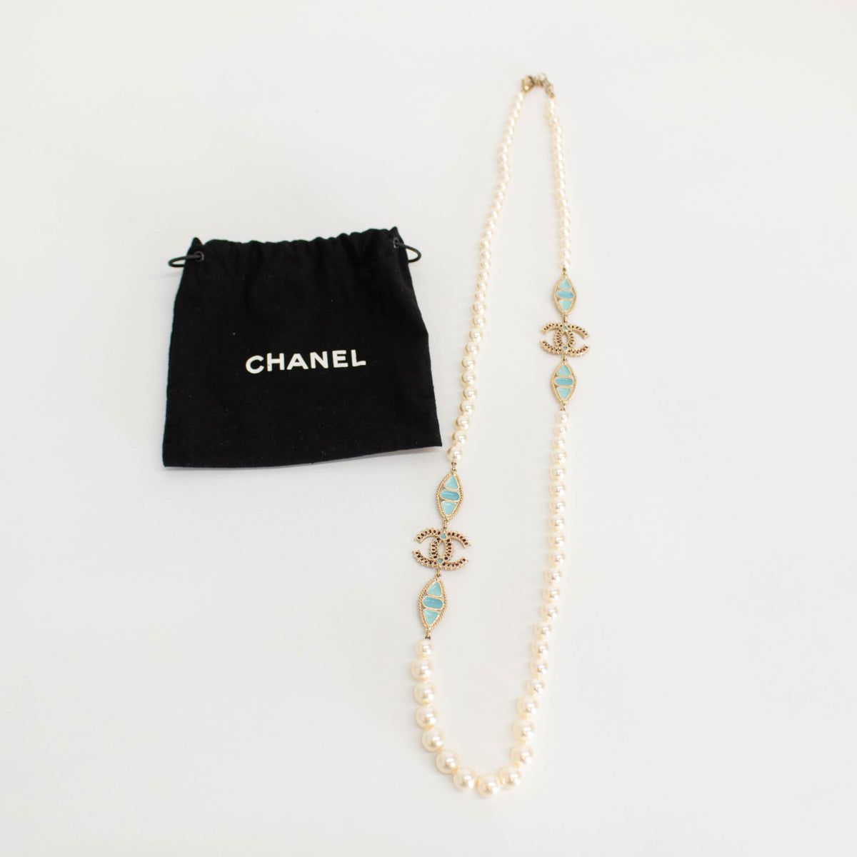 Chanel Cream Faux Pearl & Resin CC bead Necklace