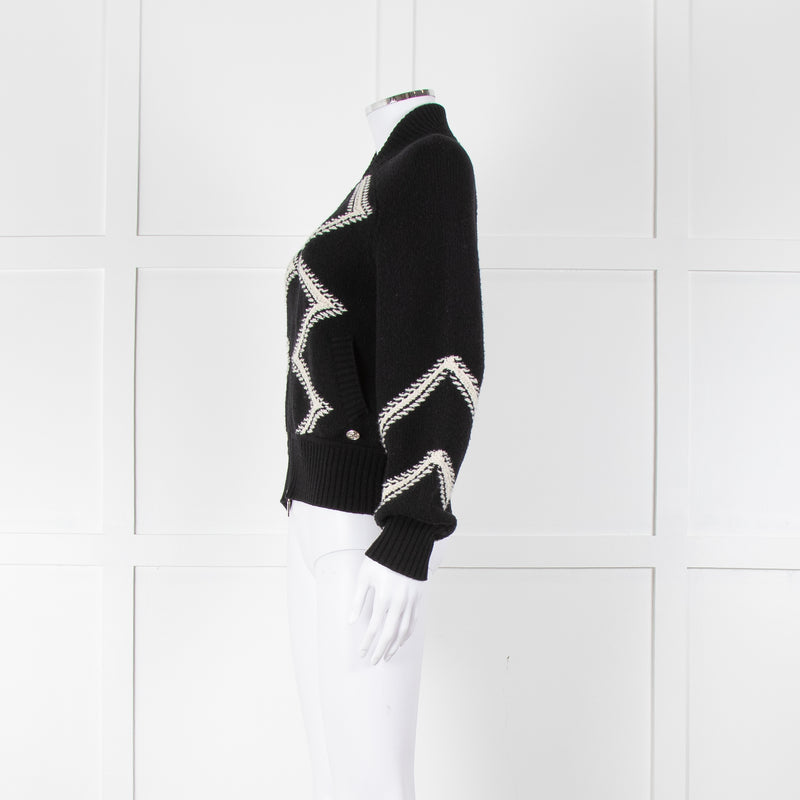 Chanel Black Cream Wool & Cashmere Blend Zip Up Cardigan