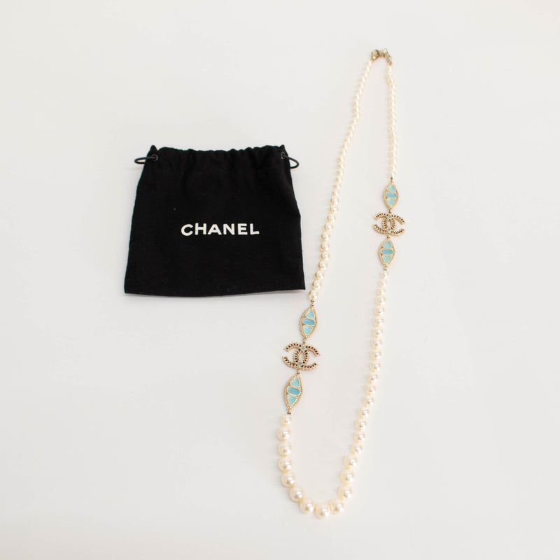 Chanel Cream Faux Pearl & Resin CC bead Necklace