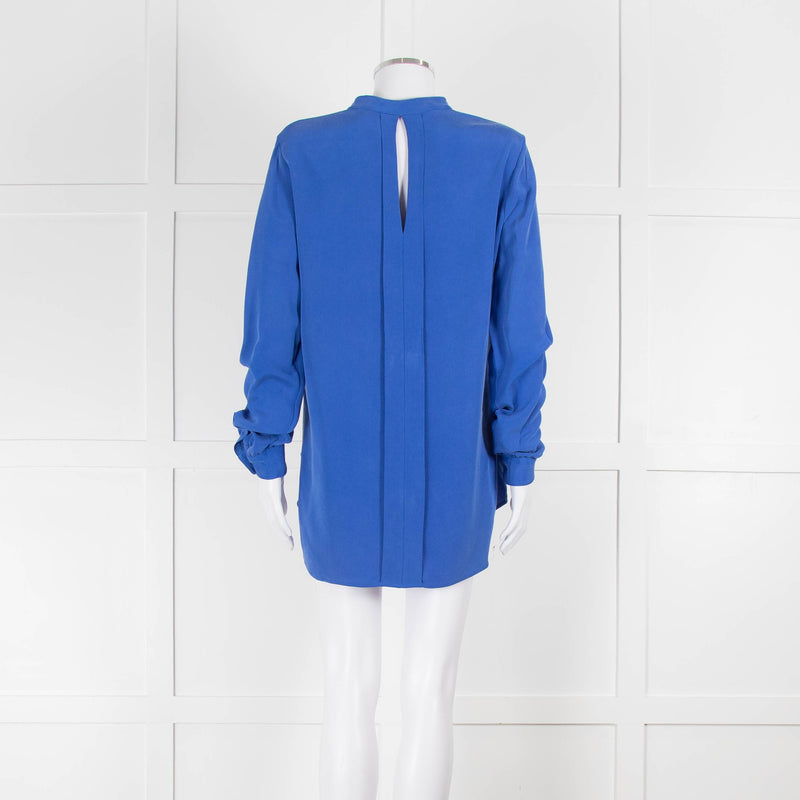 Joseph Blue Silk Long Sleeve V-Neck Blouse