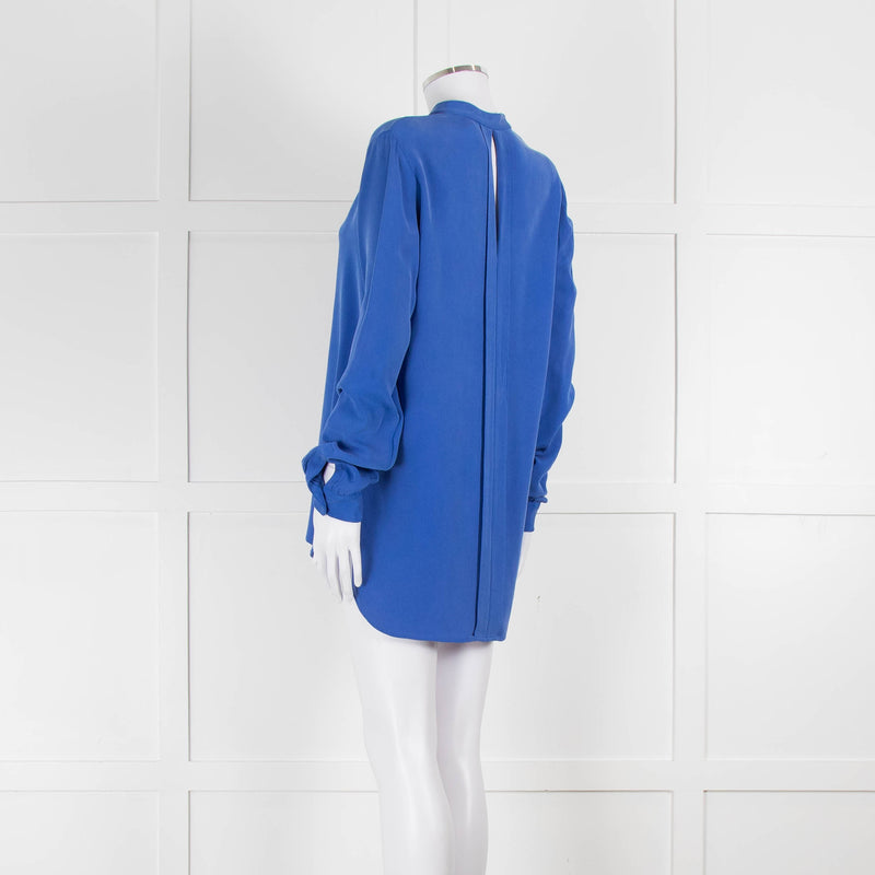 Joseph Blue Silk Long Sleeve V-Neck Blouse