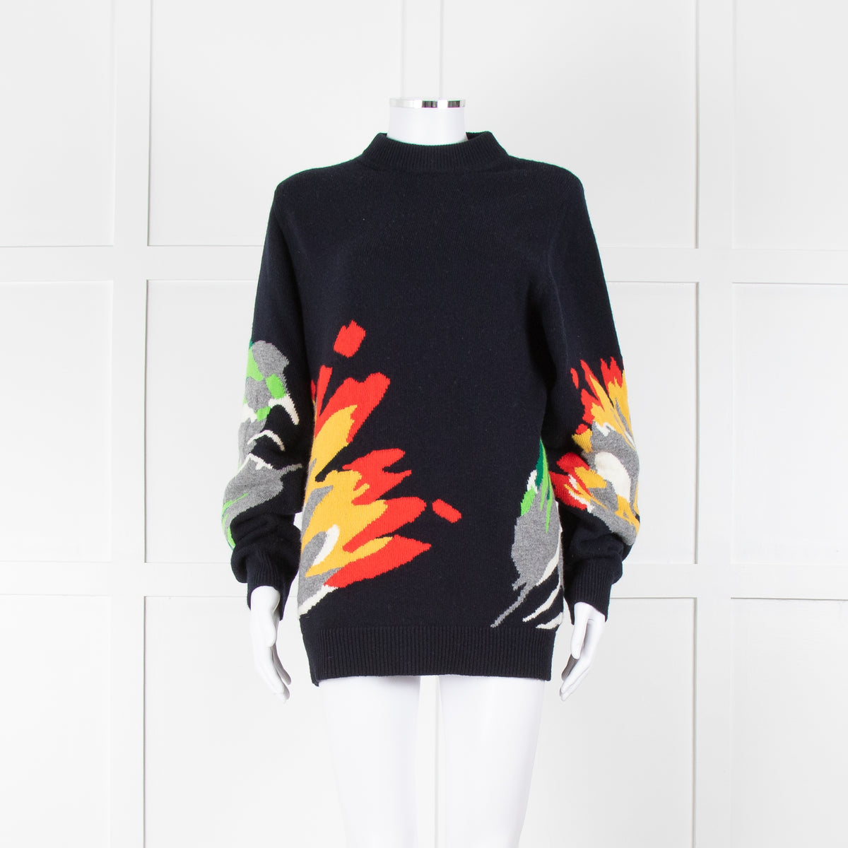 Raey Navy Red Yellow Print Wool Sweater